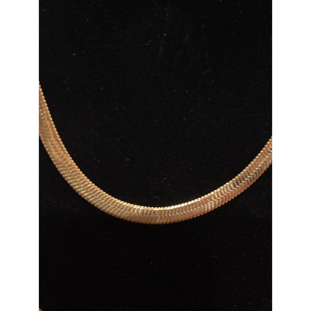 Rose Gold Tone Herringbone Flat Snake Chain Necklace Adjustable 16-18.5 Inch